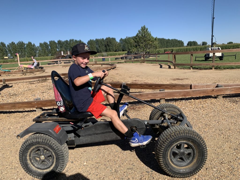 go-kart, dirt field, at pumpkin patch in Colorado