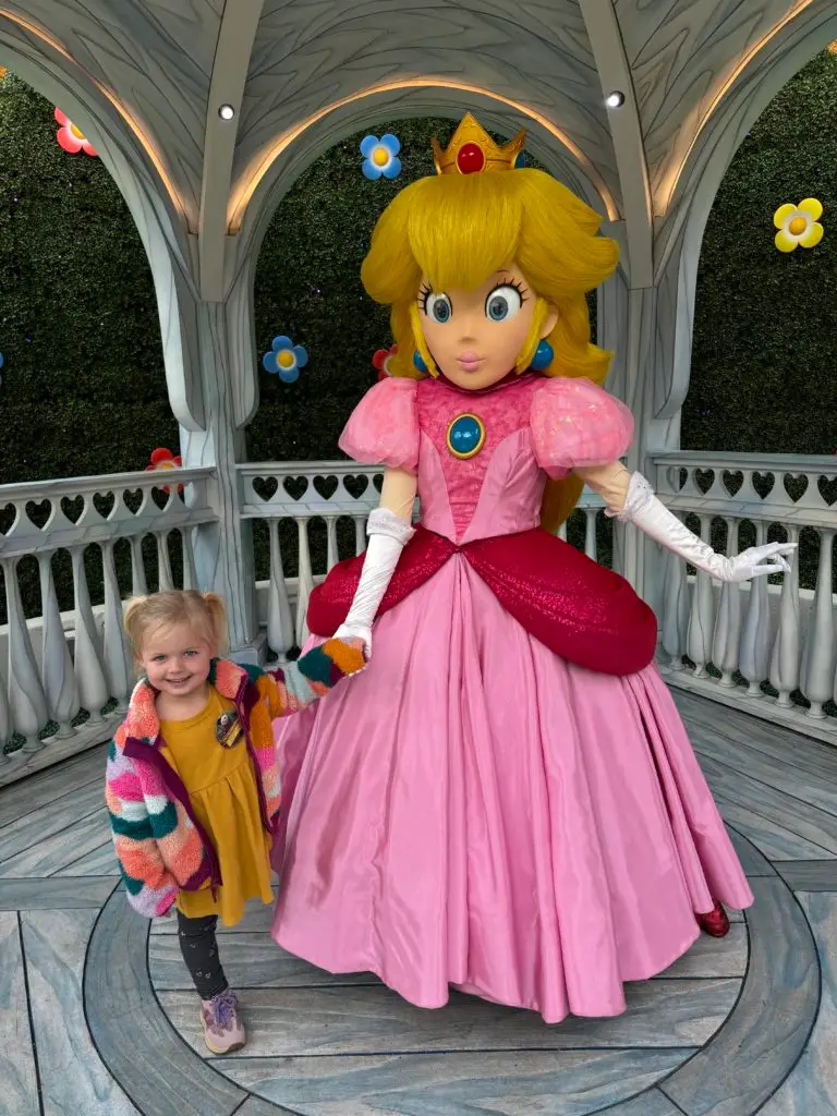 Princess peach at Universal Studios for our Super Nintendo World review