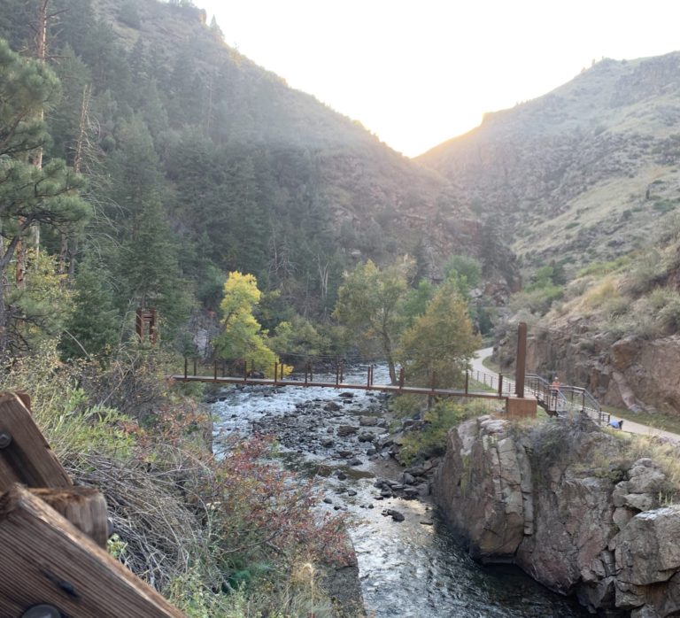 bridge over clear creek on hike for kids in Golden