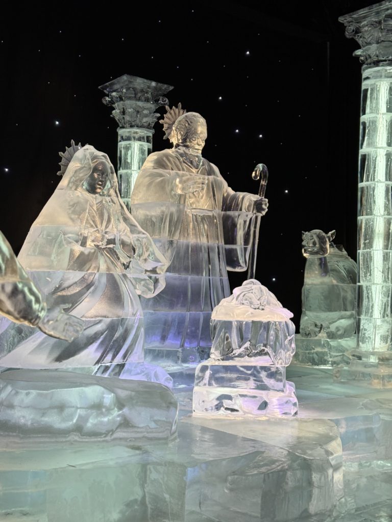 Ice sculptures of the nativity.