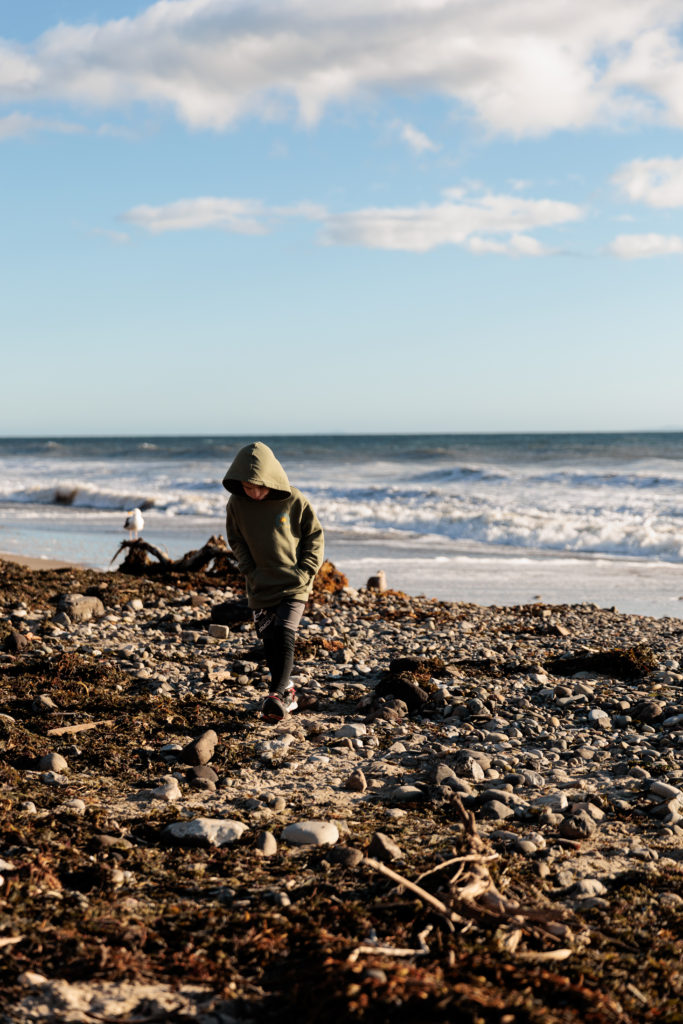 A person walking on a beach with a kite. Beaches in Santa Barbara With Kids